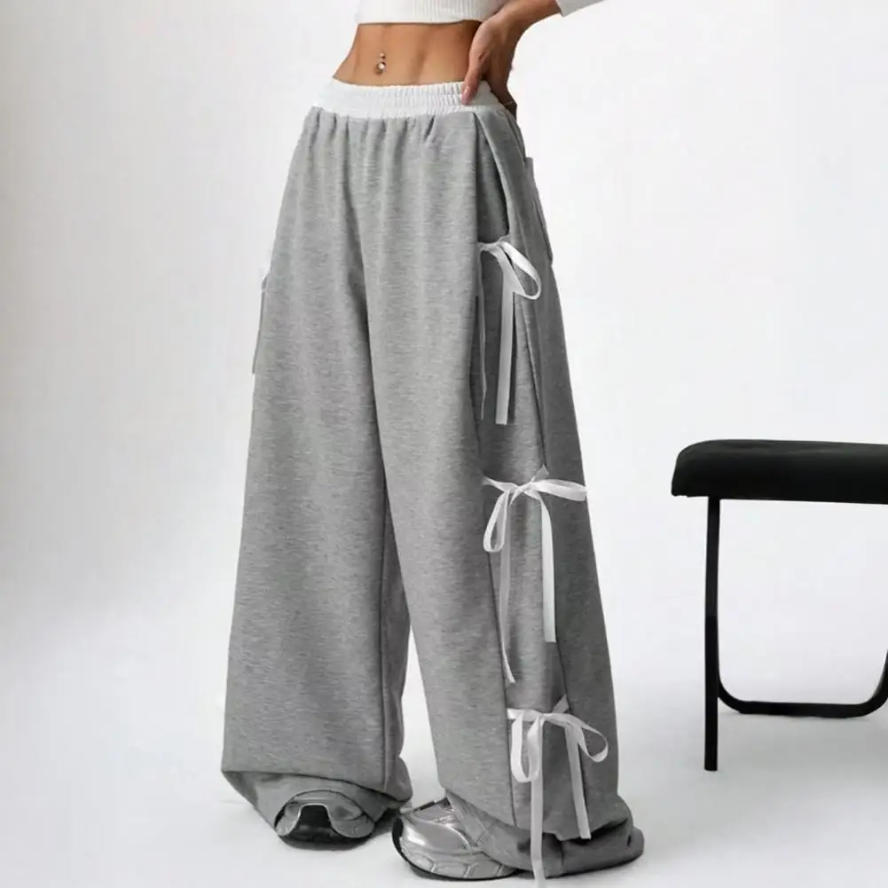Elastic Waist Wide-leg Pants Stylish Women's Lace-up Wide Leg Sport Pants with Pockets Casual for Active for Everyday for Women