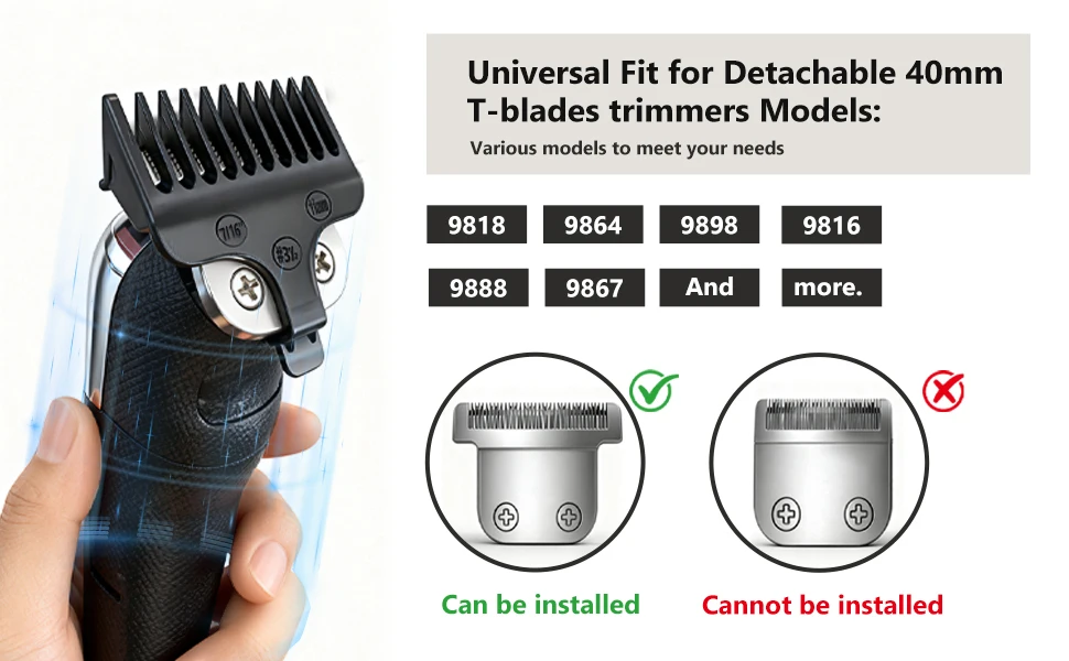 8-teiliges Set Barttrimmer-Führungskämme für Wahl 40mm Abnehmbare T-Blade Serie Haarschneidemaschinen Begrenzungskämme 9818/9864/9888/9898/9816 – Detail 4