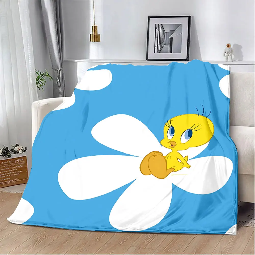 Yellow Cartoon T-Tweetys Bird Printed Blanket Picnic Blankets Warm Blanket Soft and Comfortable Blanket Home Travel Birthday