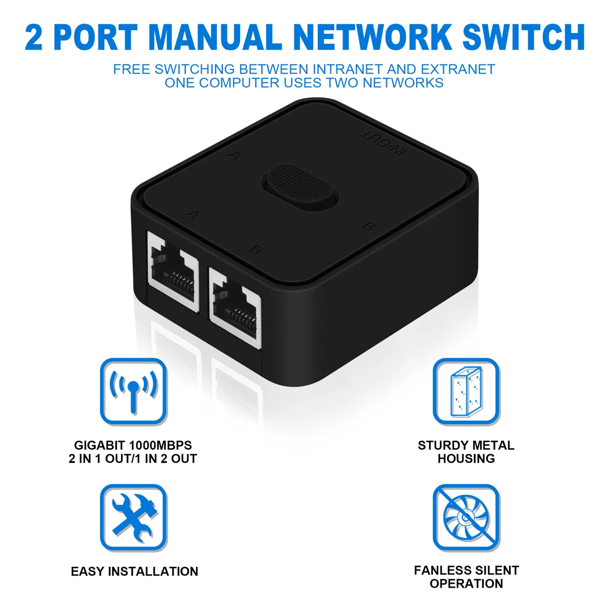 A06M-2 Port Gigabit Network Switch RJ45 Switch Network Splitter Cable Extender Selector Power Free 2 Way Adapter Connector