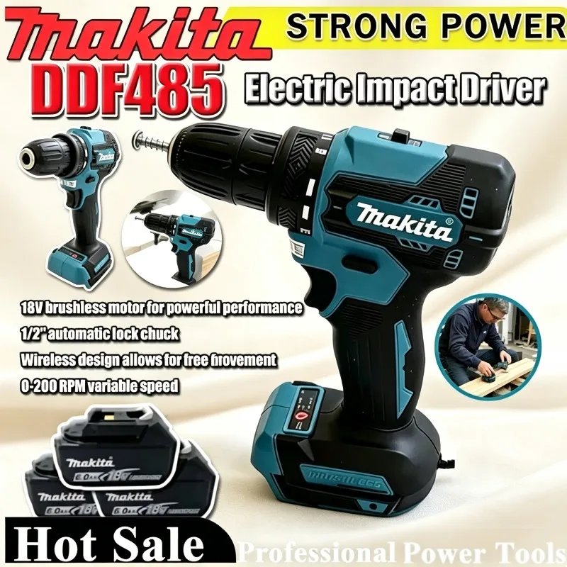 

Аккумуляторный ударный шуруповерт Makita DDF485 10 мм LXT, компактный, многофункциональный, бесщеточный, перезаряжаемый