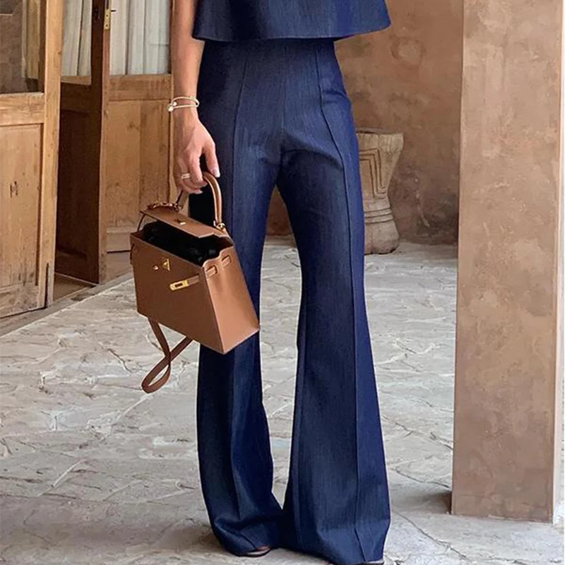 

Krisstargirls 2025 летние джинсовые брюки с высокой талией для женщин, винтажная уличная одежда с разрезом, женские расклешенные джинсовые брюки