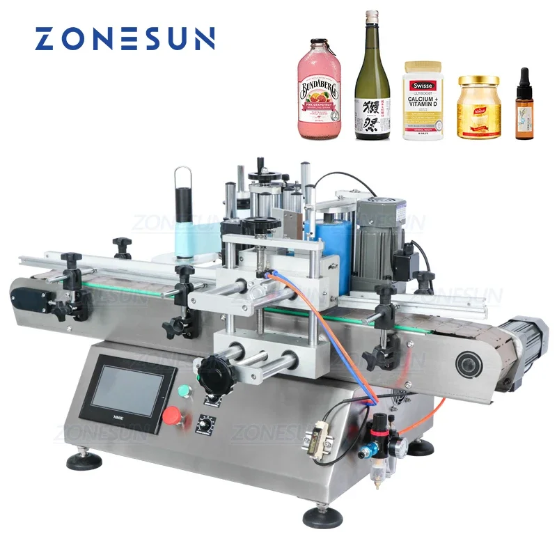 

ZONESUN ZS-TB500 Sticker Liquid Soap Automatic Water Bottle Labeling Machines With Date coder Label Dispenser Machine