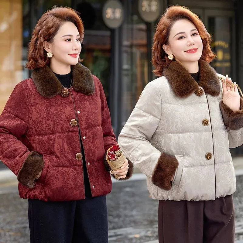 Fashion Winter Quinquagenarian Down Cotton Coat Women Parkas Thicken Warm Cotton Padded Jacket Ladies Casual Outerwear Overcoat