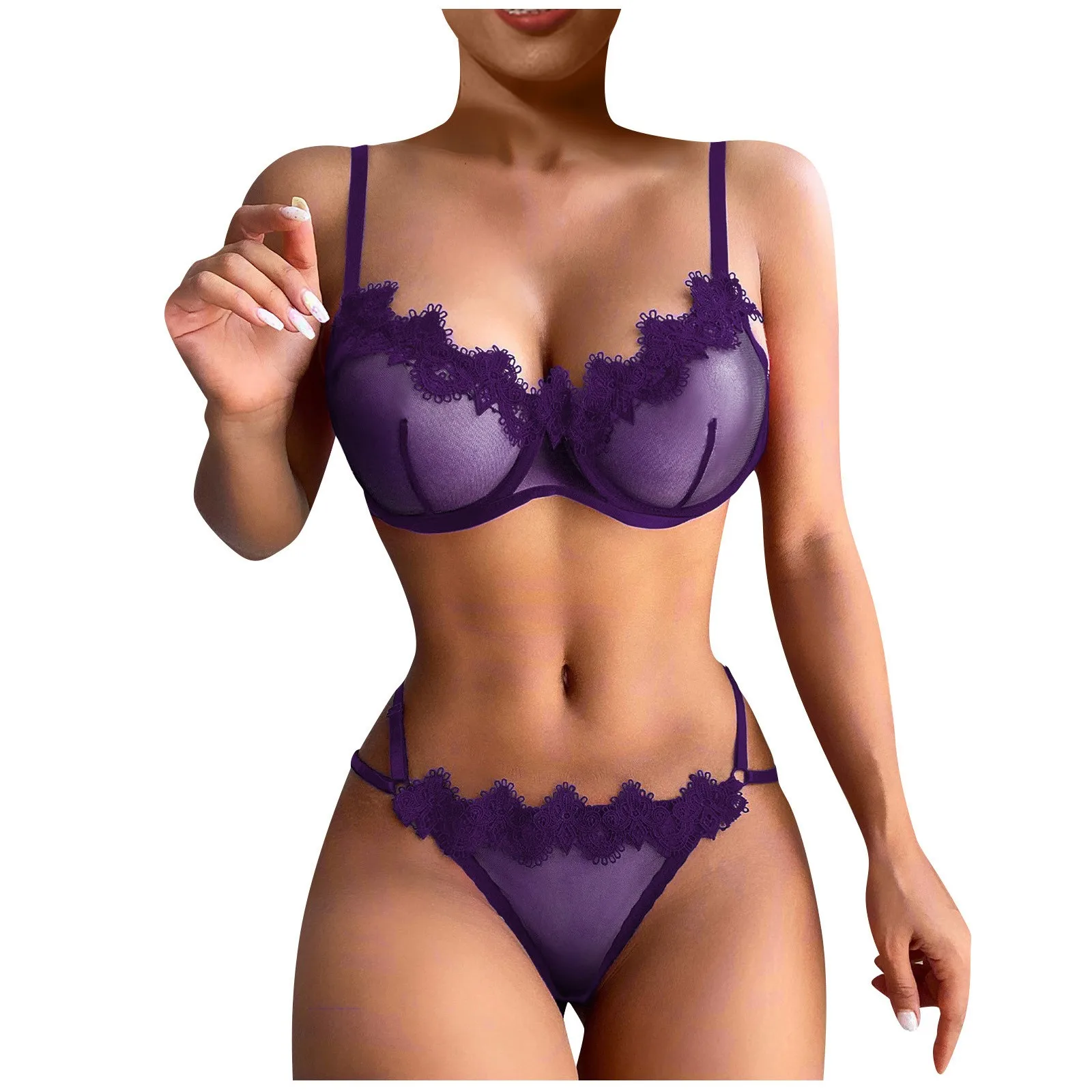 مثير مجموعة الملابس الداخلية امرأة رفع أزياء من الدانتل الملابس الداخلية النسائية قطعتين دعوى بلون ثونغ الملابس الداخلية جنسي الملابس الداخلية النسائية #1