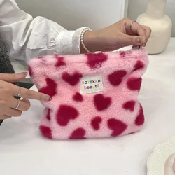 Casual Soft Plush Women Storage Bags Travel Portable Clutch Purse Ladies Cosmetic Bag Faux Lamb Wool Female Makeup Case Handbags