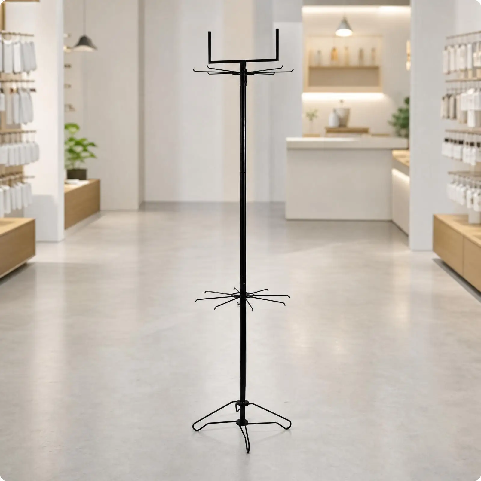 Black Metal Display Stand Rack with Hooks for Wind Chimes Jewelry Socks Gloves Retail Storage Shelf Unit