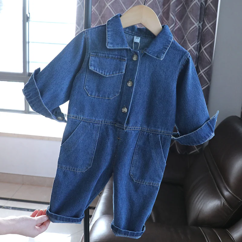 Fashion Kids Baby denimowe fartuchy wiosenne jesienne z długim rękawem rękaw luźny dżins kombinezony chłopcy dziewczęta Loose Romper