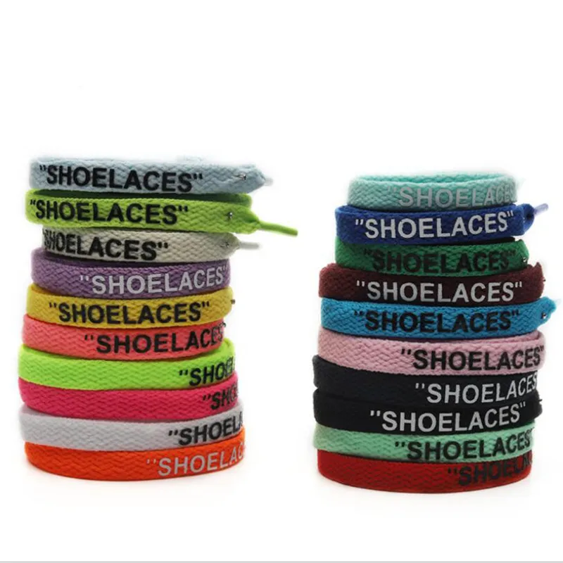 2pcs Classic Off Printed Flat Shoe Lace Orange Green Purple White black Shoelace for White Shoes Laces New Signed Laces