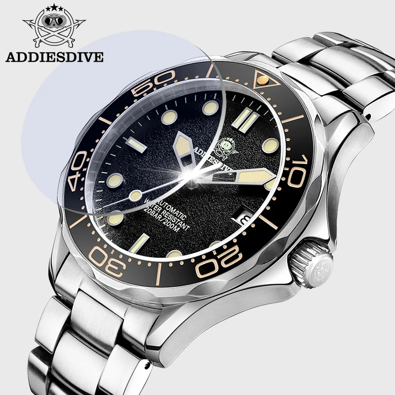 ADDIESDIVE Herren-Luxusuhr, Saphirglas, C3, superleuchtend, 20 Bar, wasserdicht, Relogios Masculinos, automatische mechanische Uhr