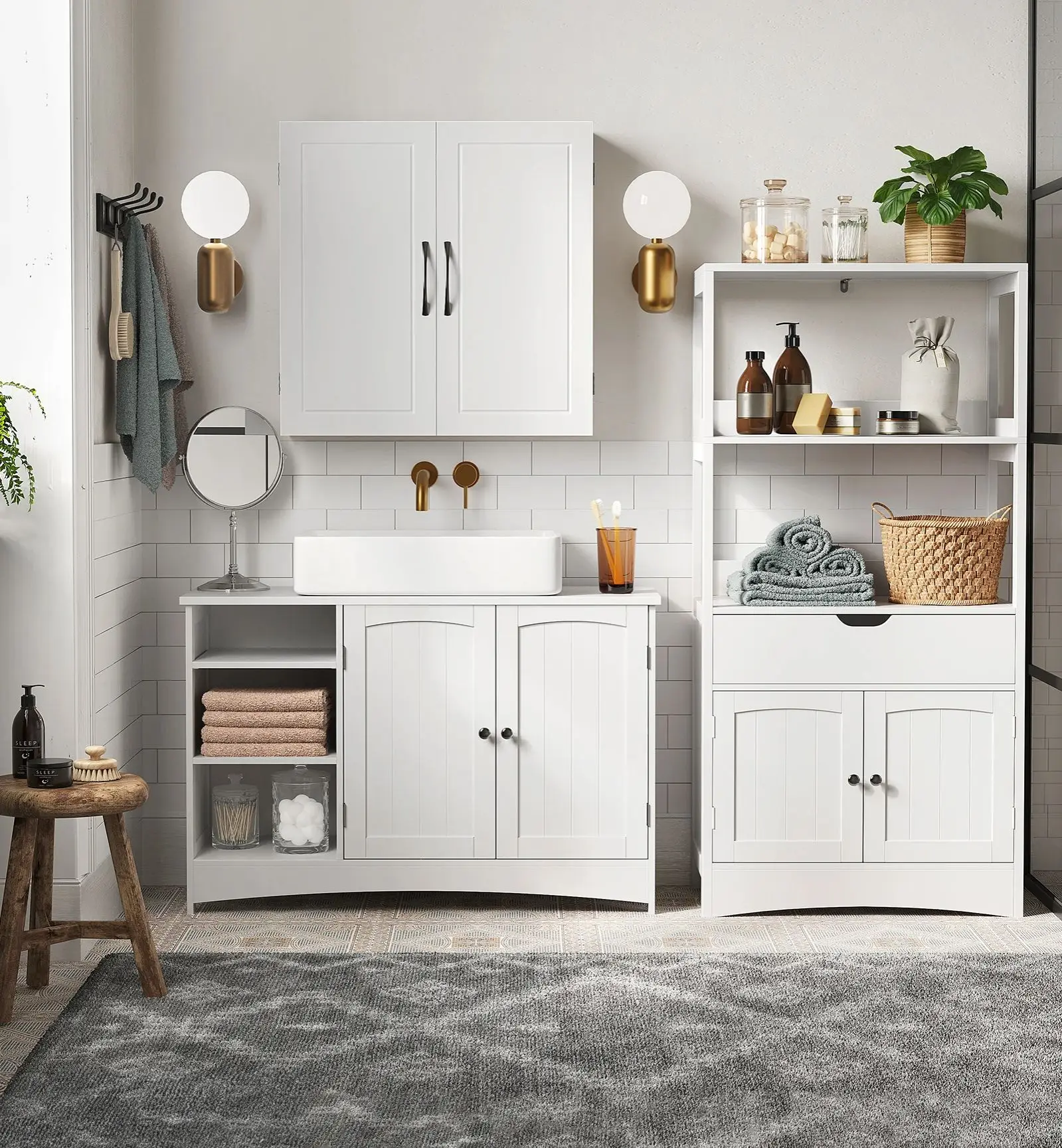 VASAGLE Waschbeckenunterschrank, Unterschrank, Badezimmerschrank, extra lang, 2 Türen, Badschrank, offene Fächer