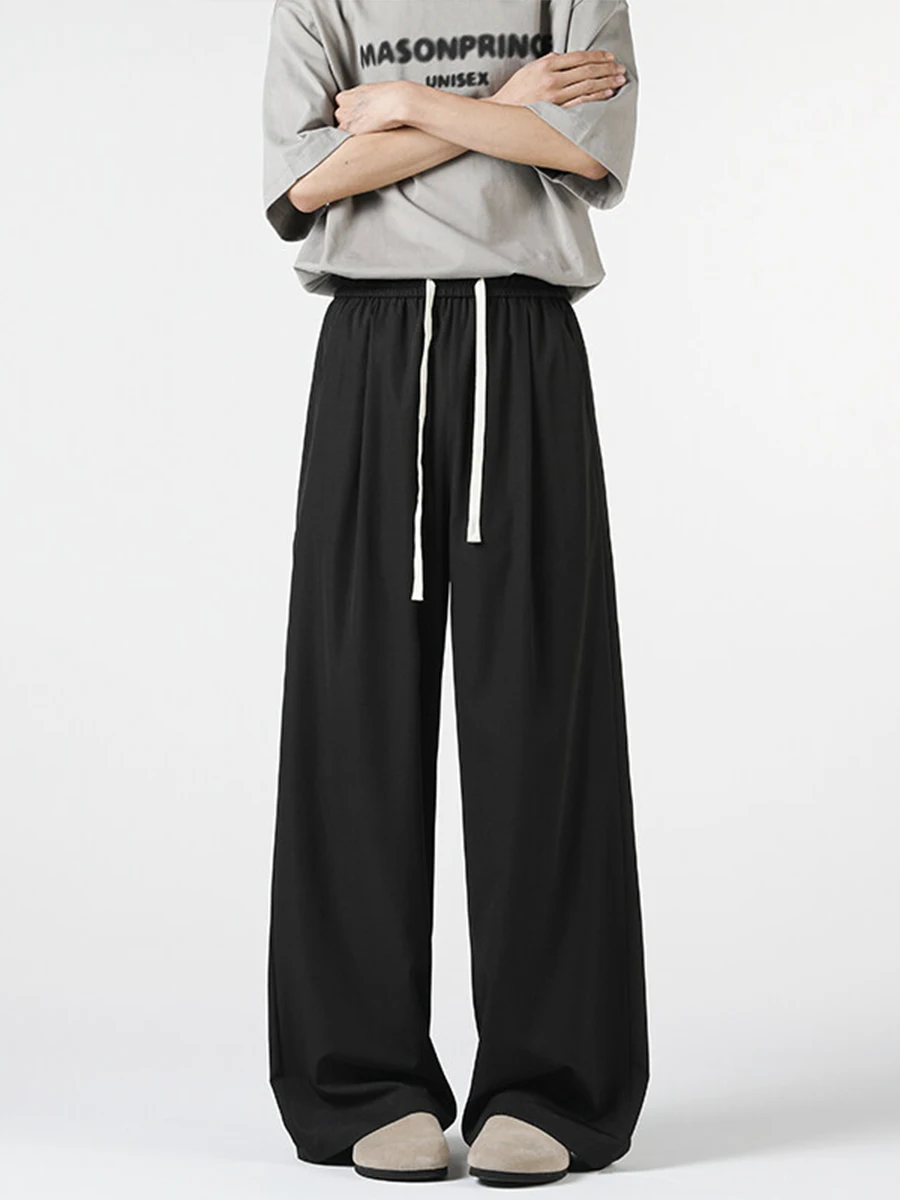 

Мужские брюки из ледяного шелка с защитой от морщин, прямые, свободные, широкие, быстросохнущие, длинные, CleanFit, струящиеся, модные, летние