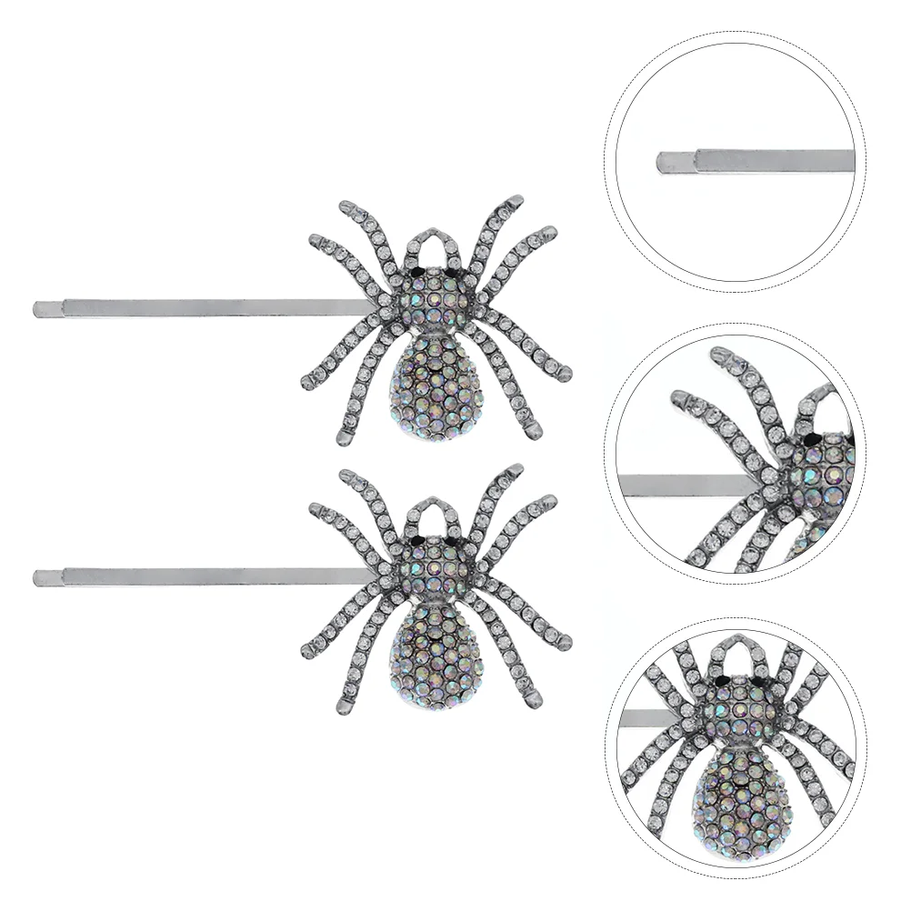 

2 Pcs Rhinestone Spider Jewelry Halloween Hair Accessories Funny Hairpin Bobby Pins Barrette Clips