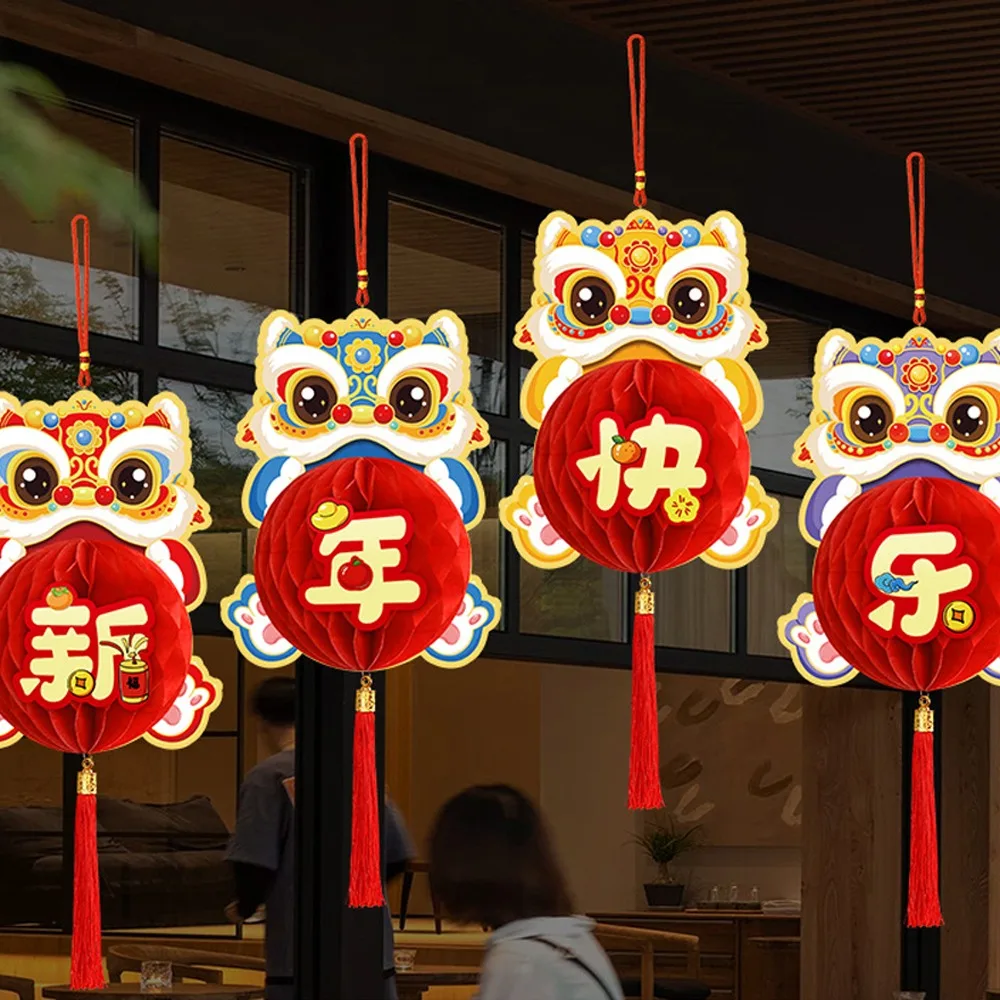 النمط الصيني 2026 السنة الجديدة فانوس الورق الأحمر التقليدية احتفالية الحصان سنة معلقة المعلقات مع شرابة الكرتون