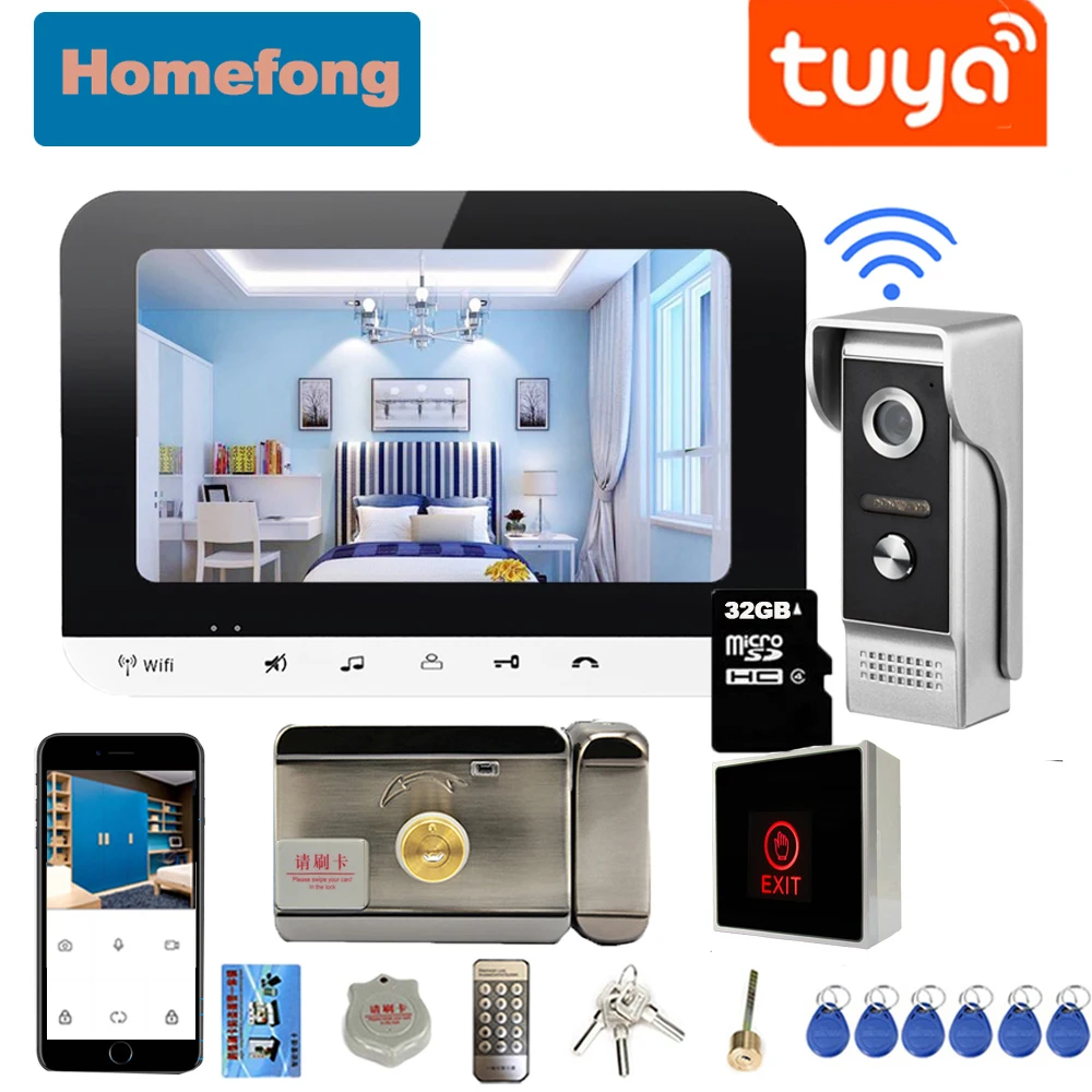 Homefong Tuya Smart Wifi Video Intercom System For Home Wireless Door Phone with Electronic Lock 7 Inch Monitor Outdoor Panel