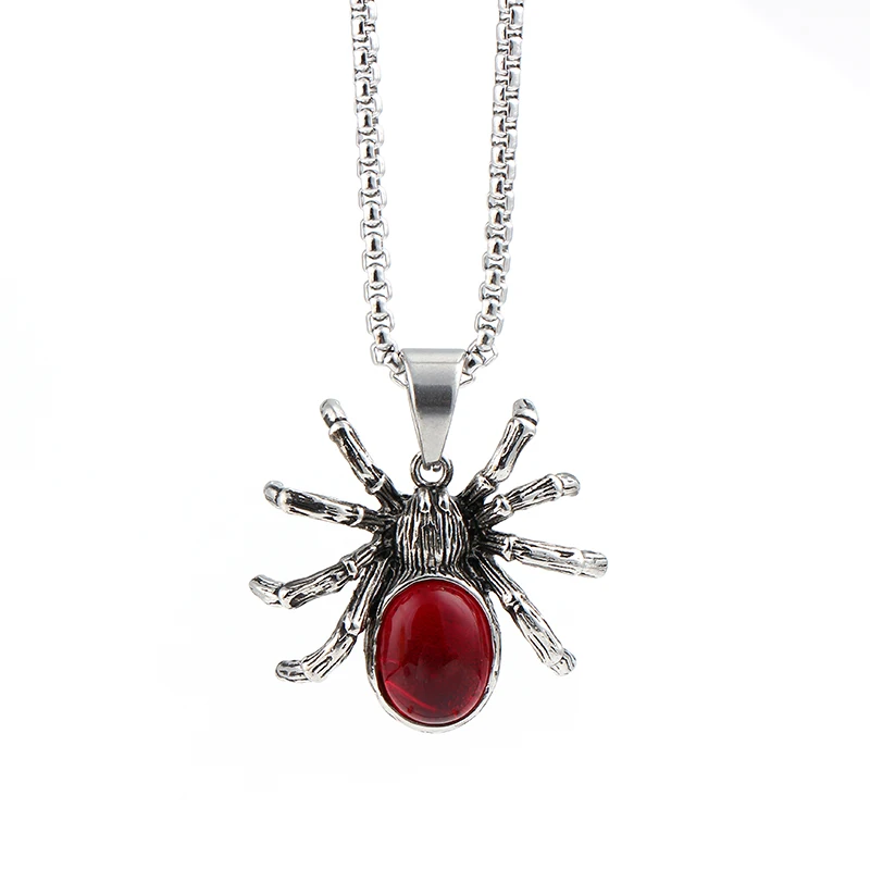 

Dark Spider Pendant Necklace Cool Red Mosaic Rhinestone Spider Collar Chain Halloween Sweater Pendant Accessory