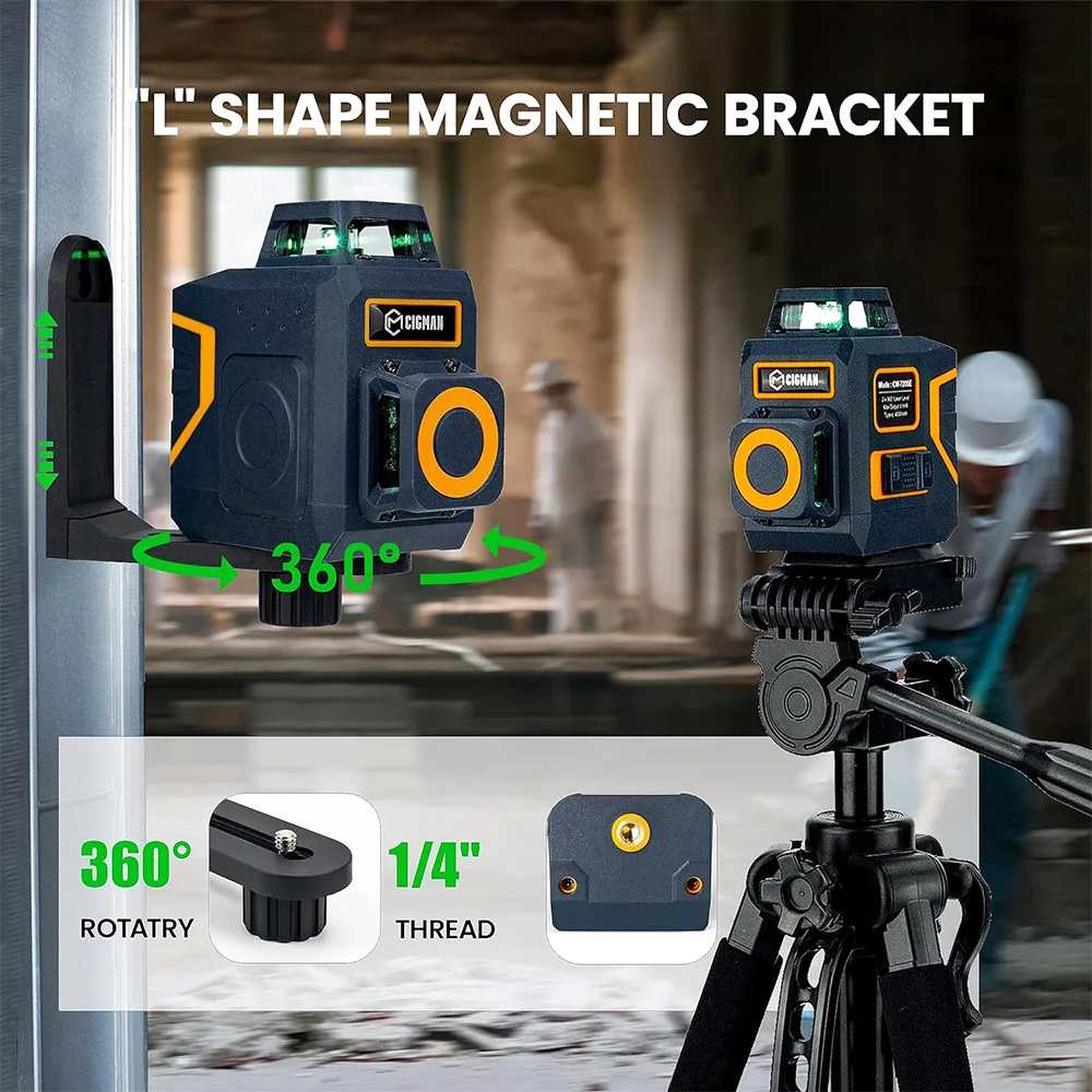 CIGMAN CM-720SE 2x360° 8 Lines Laser Level, Green Cross Line, Self Leveling, IP54 Drip & Dust Proof, with Type-C Rechargeable