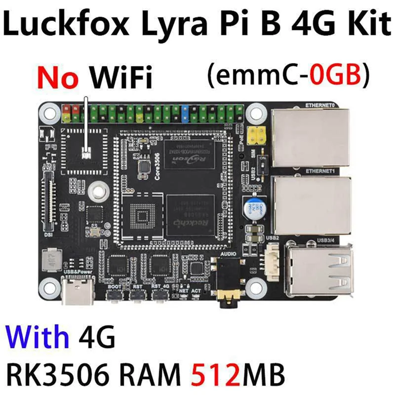 JABS-Voor Luckfox Lyra Pi A RK3506 Linux Board Ondersteunt MIPI/DSI Display 512 MB DDR3L Geheugen Met LTE Cat 4 Module (Met/Zonder Wi