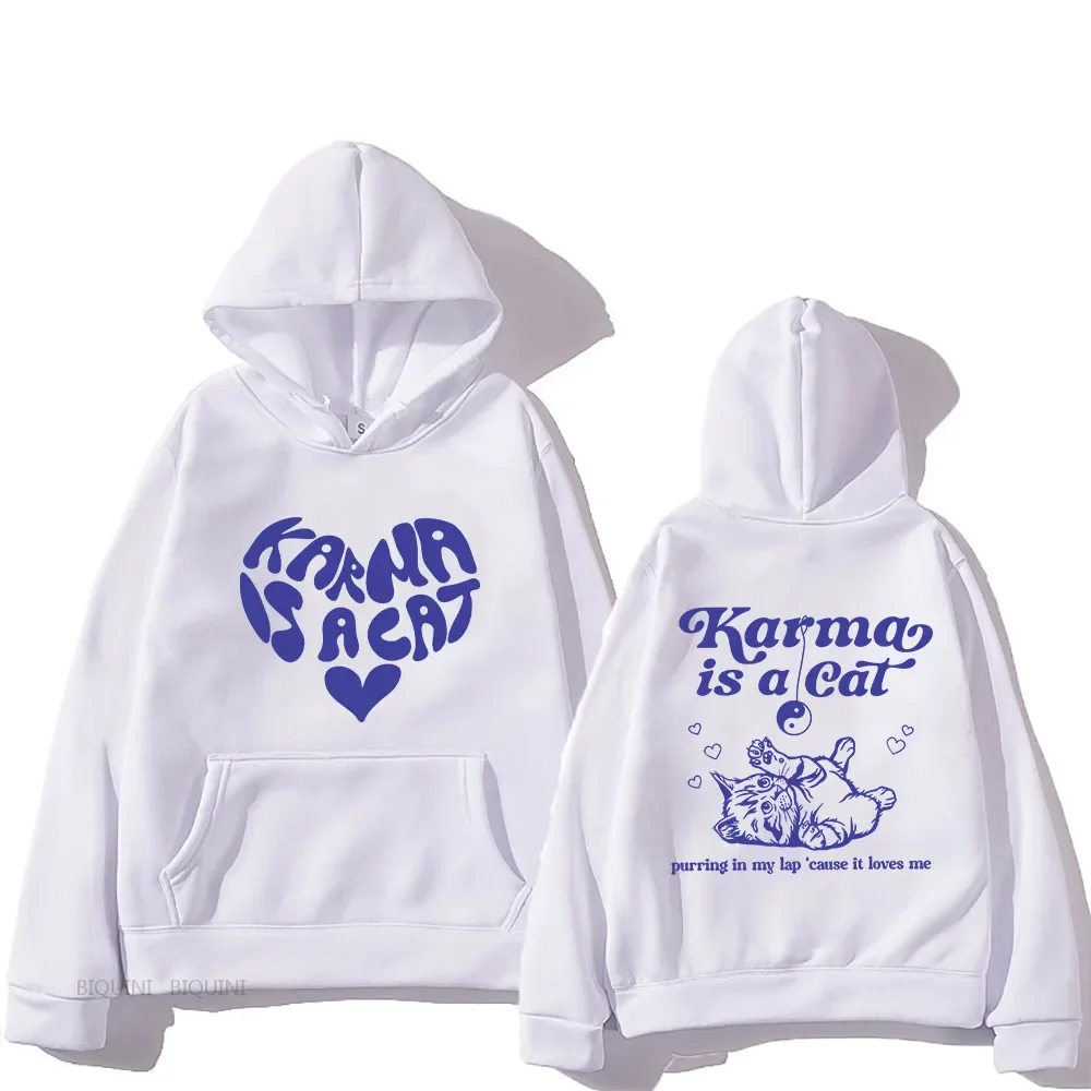 The Eras Tour Karma Is A Cat Essentials Hoodies Men Kawaii/Cute Animals Printed Sweatshirts Manga Streetwear Pullovers Polyester