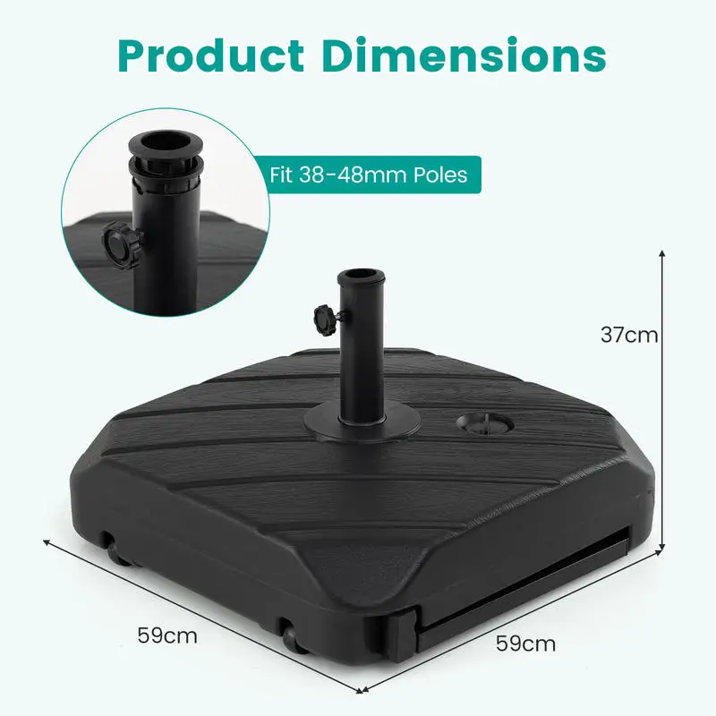 Fillable Patio Umbrella Base, Heavy Duty HDPE Outdoor Umbrella Stand With Wheels And Telescopic Rod, Stable Support For Market Parasol In Courtyard Pool Restaurant, Wood Grain Finish