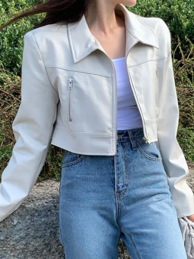 

Корейская женская укороченная куртка-косуха из искусственной кожи, весна-осень, новинка, модный хит, маленький размер, уличный стиль