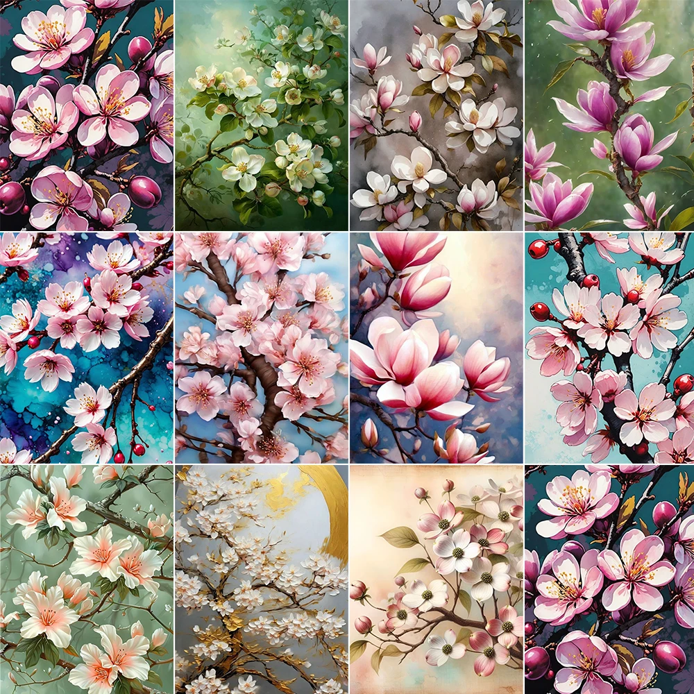 

Flowers Tree Picture By Numbers Diy Oil Painting Package Adults Handpainted Crafts Paint Kits Home Decoration Living Room Wall