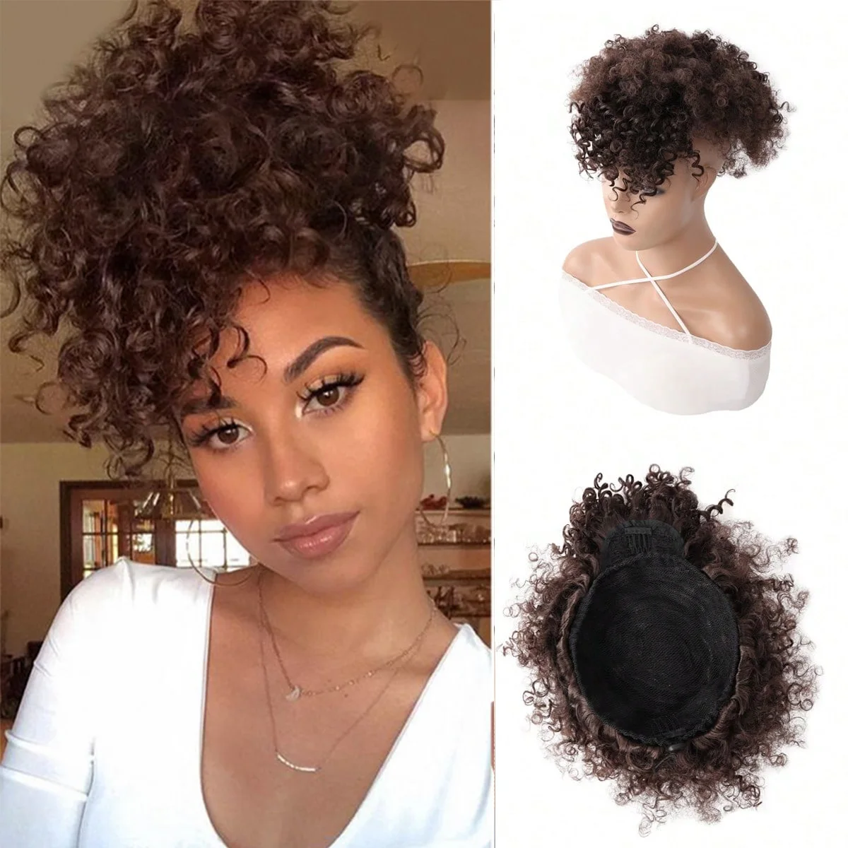 Afro Puff Drawstring Ponytail with Bangs