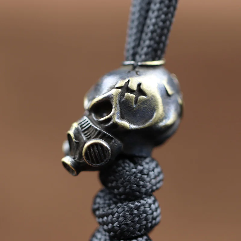 Biochemical Skull Head Brass Knife Beads Vintage Punk Gas Mask Skeleton Face EDC Outdoor Tool Survival Paracord DIY Accessories