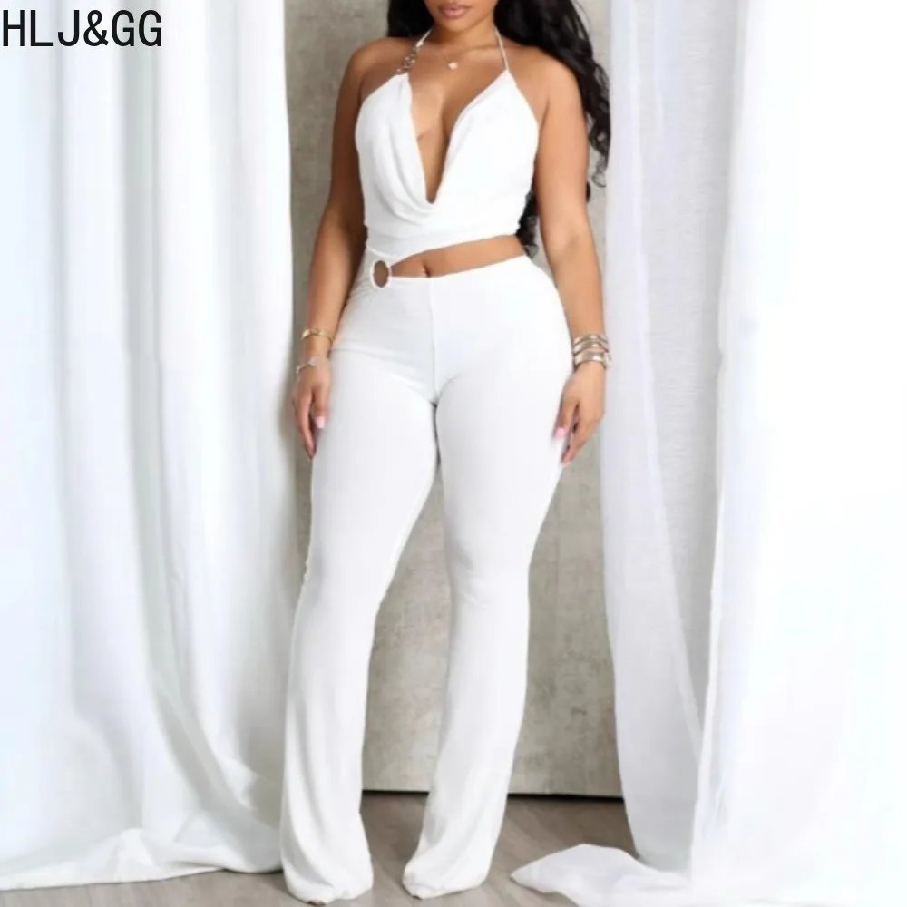 HLJ & GG Y2k セクシーなボディコンジャンプスーツ女性のためのホルターノースリーブ背中の開いた中空アウトロンパース女性ストリートオーバーオール 2025 夏