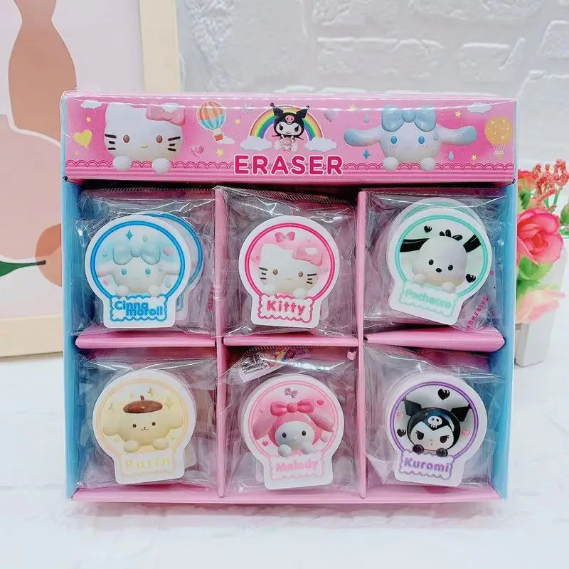 Sanrio Cute Eraser 30pcs Wholesale Hello Kitty Kuromi Cinnamoroll Erasers Kawaii Stationery Students Primary School Prize Gifts