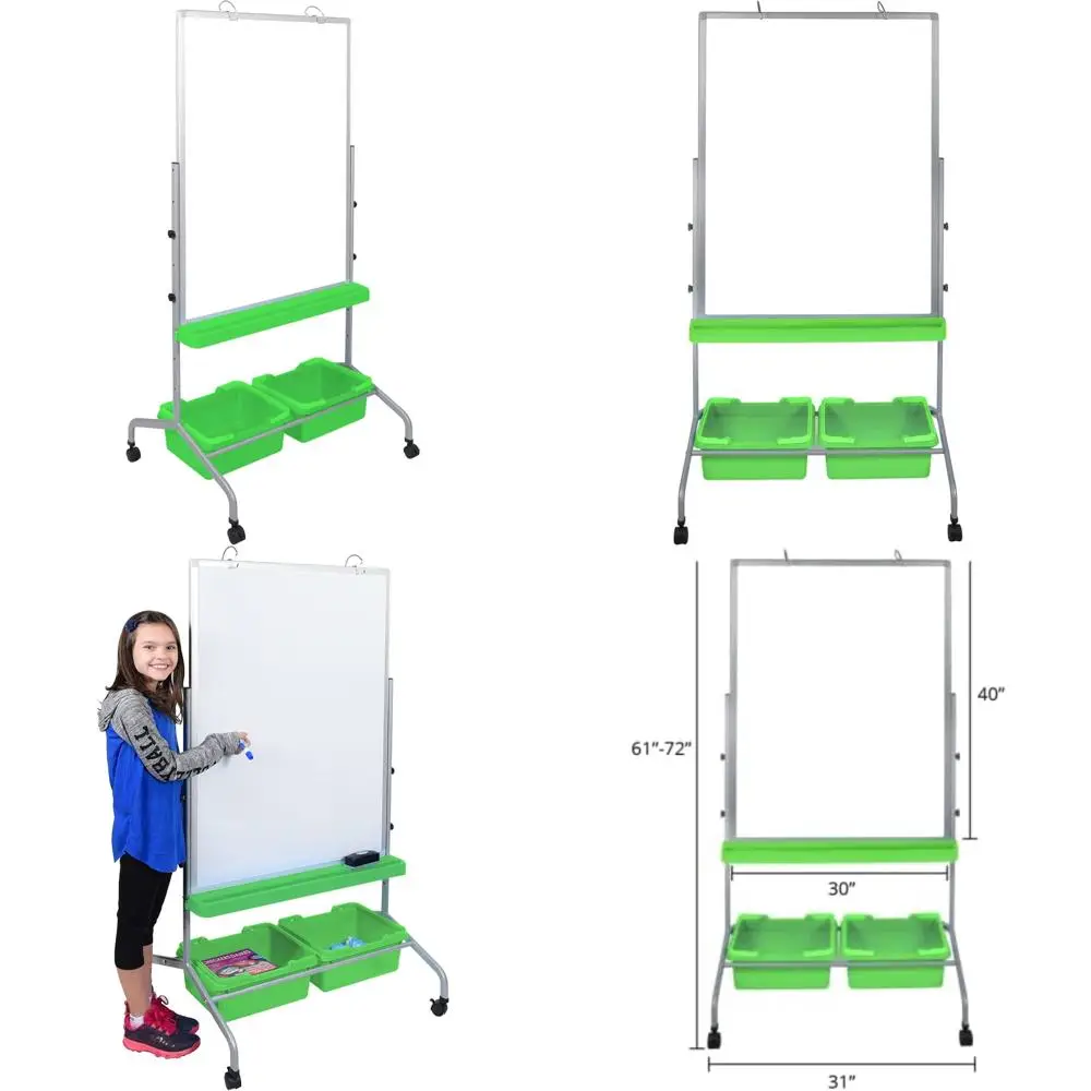 高さ調節可能なデスク、モバイルホワイトボード、フリップチャートスタンド、収納箱、チャートフック付き