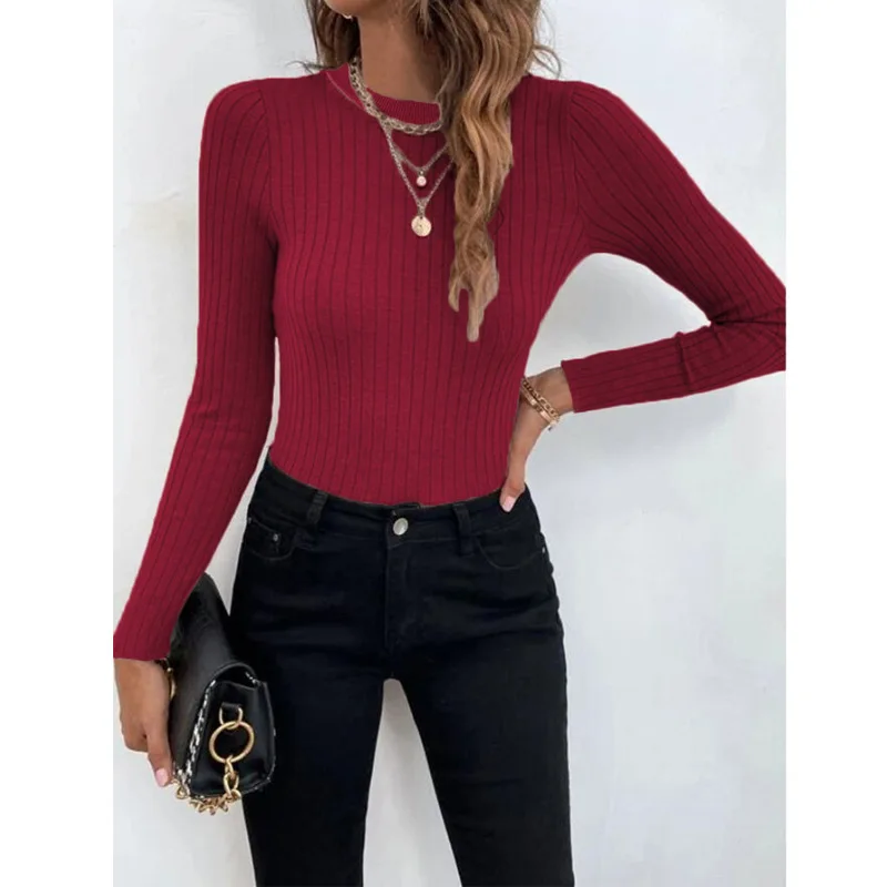 

Autumn Winter New European and American Women's Clothing Round Neck Long Sleeve Knitted Pullover Sweater Top