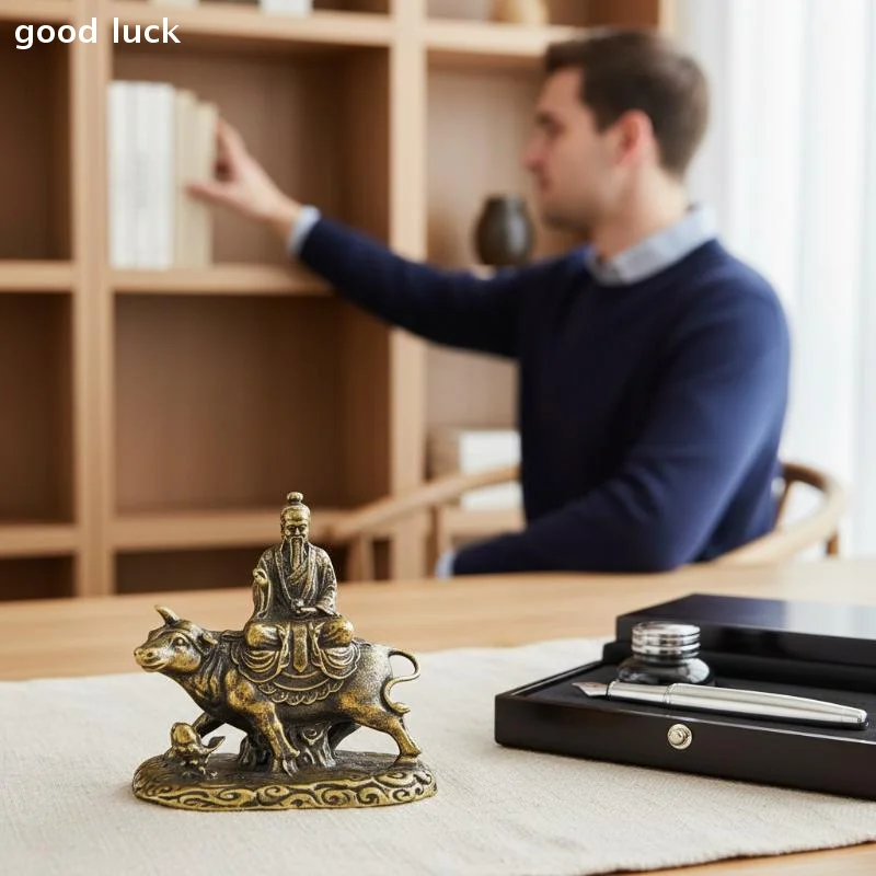 Brass Statue Of Laozi Riding An Ox Copper Statue Of Laozi Leaving The Pass Sacrificial Fish Tank, A Car Ornament