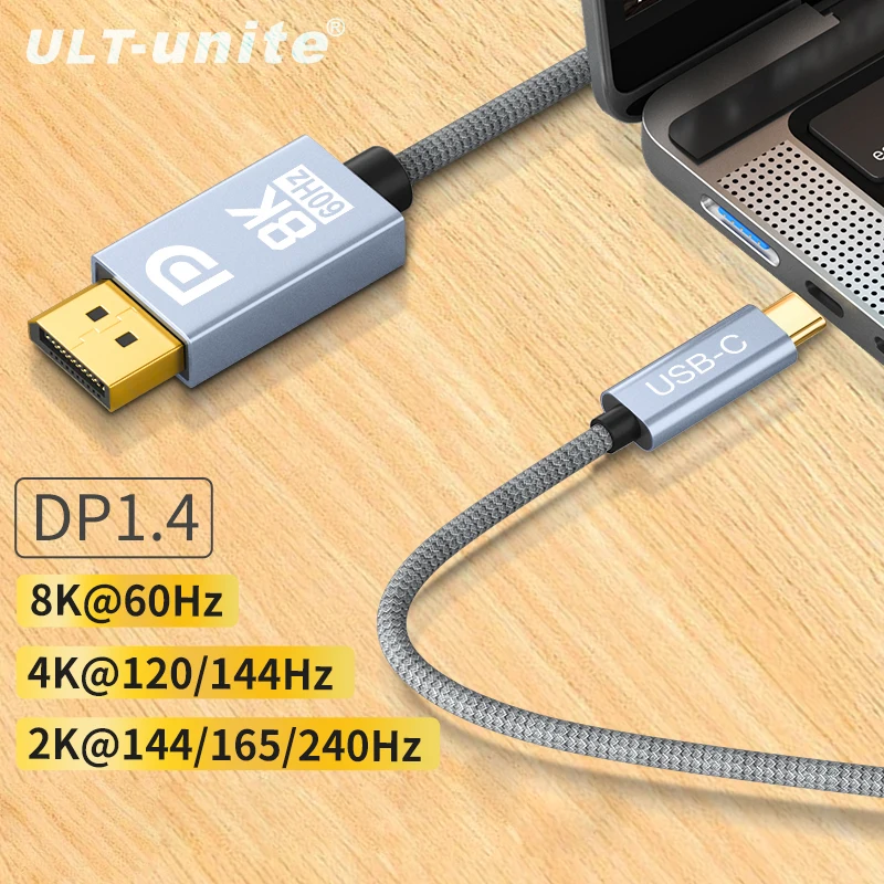 USB C auf DisplayPort Kabel 8K60Hz Typ C auf DP 1.4 Adapterkabel 4K144Hz DP Kabel Kompatibel Thunderbolt 3 4 Für MacBook Pro Samsung S21 Huawei