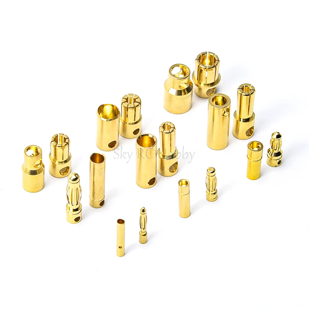 10Pairs 2mm 3.5mm 4mm 5mm 5.5mm 6mm 6.5mm 8mm Gold Bullet Banana Connector Gold-plated Bullet Plug for FPV RC Drone ESC Motor