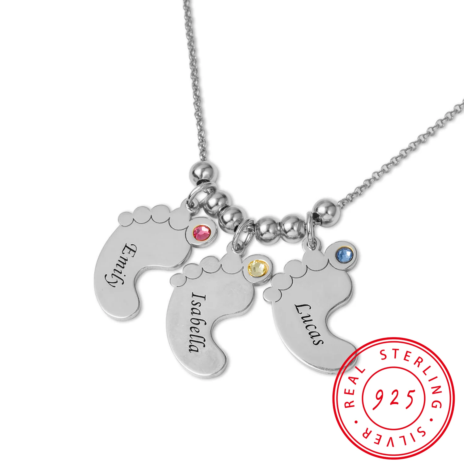 

Engraved Baby Footprint Pendant 925 Silver Custom Name Necklace Birthstone Gift for Mom Mom Jewelry Commemorative Gift for Women