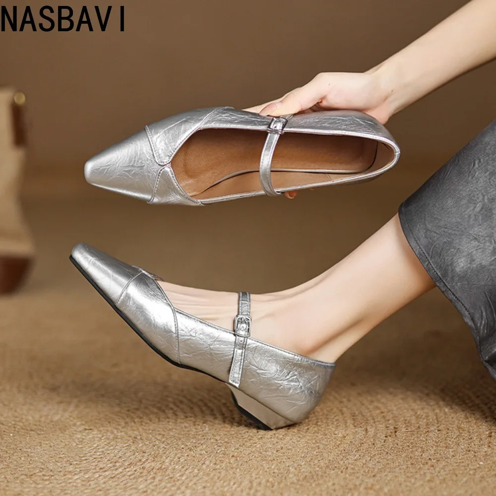 Women Flats French Style Pointed Toe Ballets Woman Simple OL Shoe Spring Autumn Retro Mary Janes Flat Heel Daily Footwear 33-43
