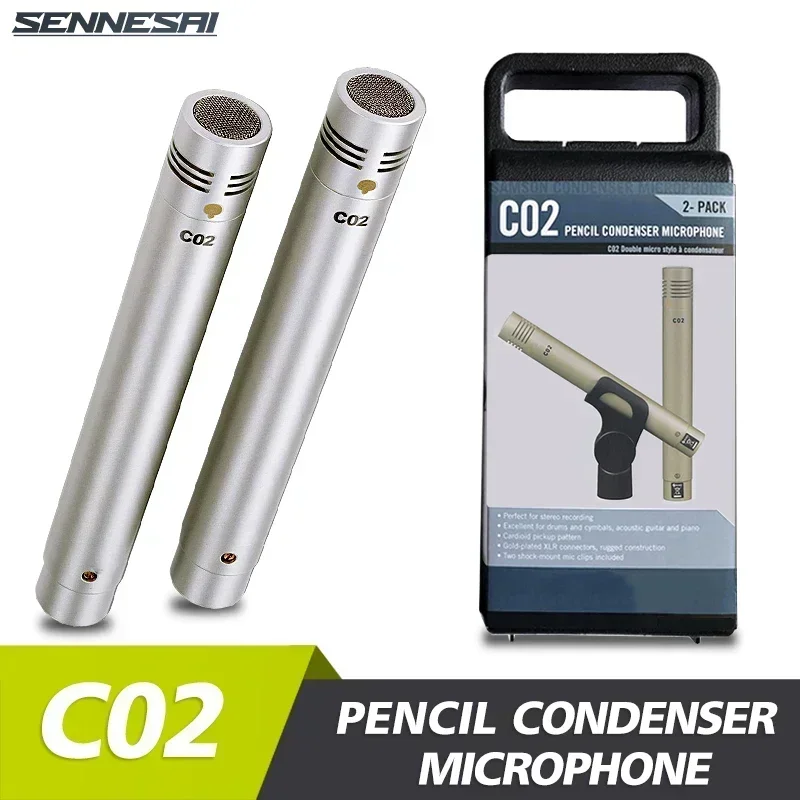 

C02 One Pair Condenser Small-Diaphragm Suspension Pencil Shockproof Clip Microphone Piano Mic Pencil Type Record c02 Instrument