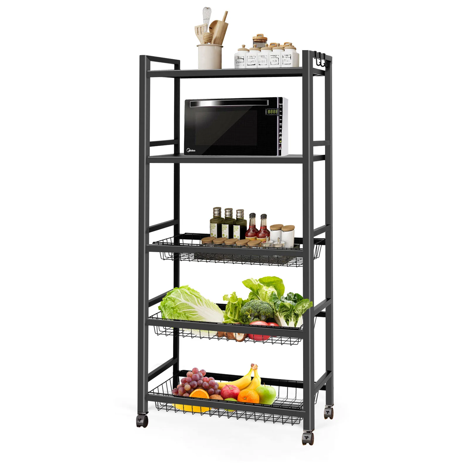 

Multi-Layer Kitchen Storage Basket Kitchen Rack Floor Multi-layer Mobile Trolley Storage Storage Rack Vegetable Basket Supplies