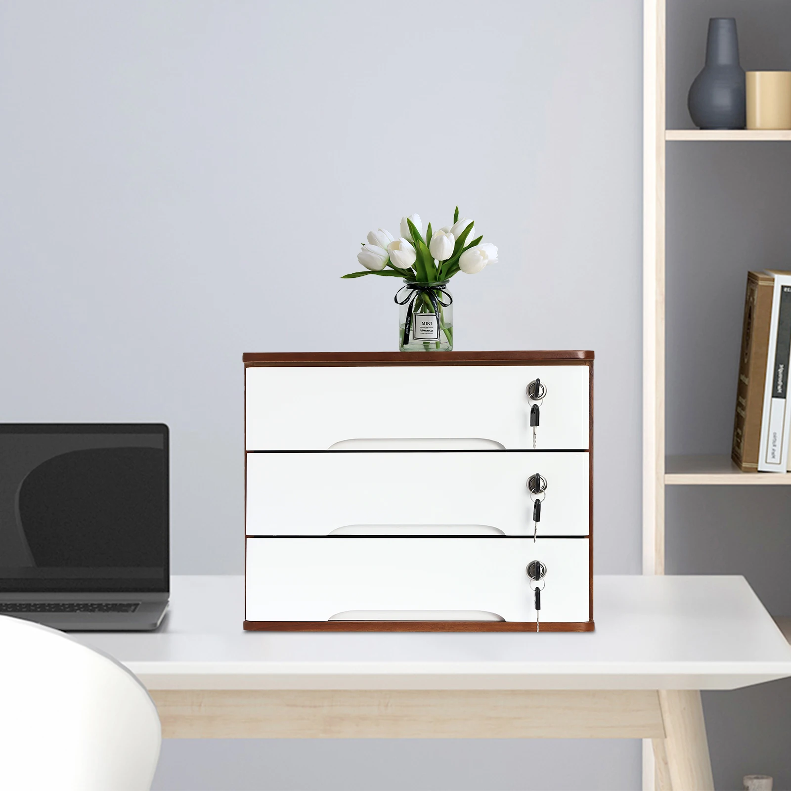 Armadietto chiuso a 3 strati: noce + bianco per il soggiorno di casa da riporre