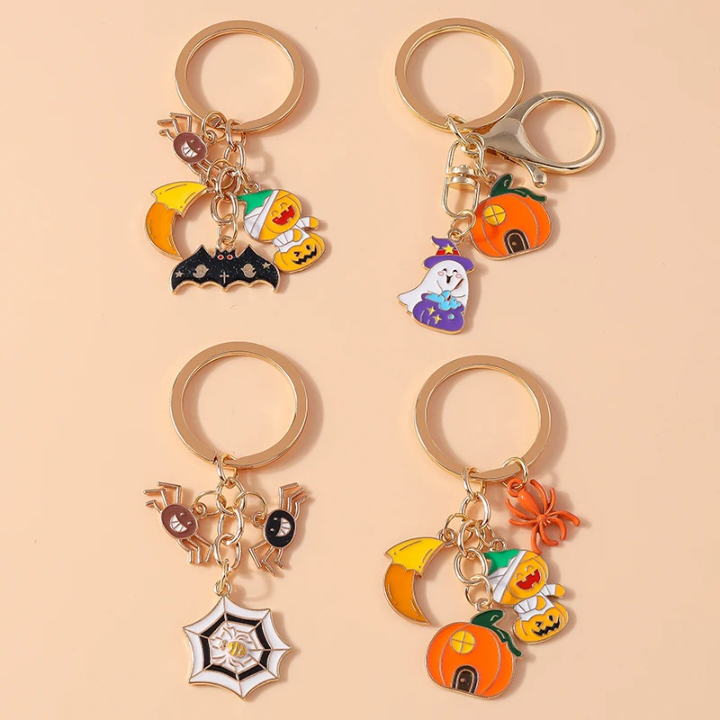 

New Enamel Halloween Pumpkin Keychain Bat Ghost Key Rings Pendants for Car Key Holder Handbag Decor DIY Handmade Jewelry Gifts