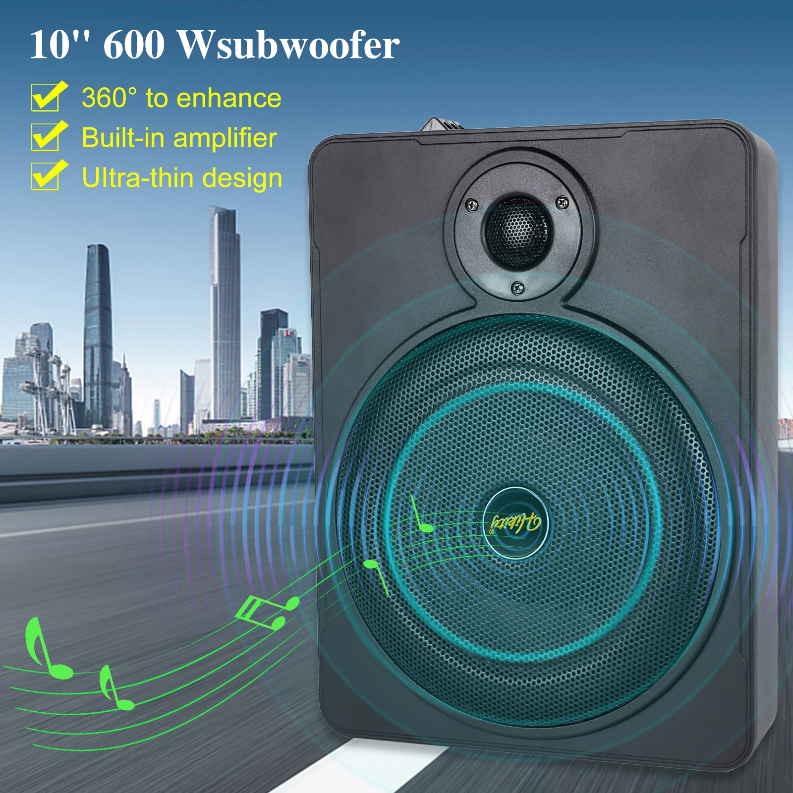 10Inch Car Subwoofer Audio 600W 800W High-power Speaker 90db Under Seat Woofer 1 Set SLIM Powered Subwoofer Enclosure With Cable