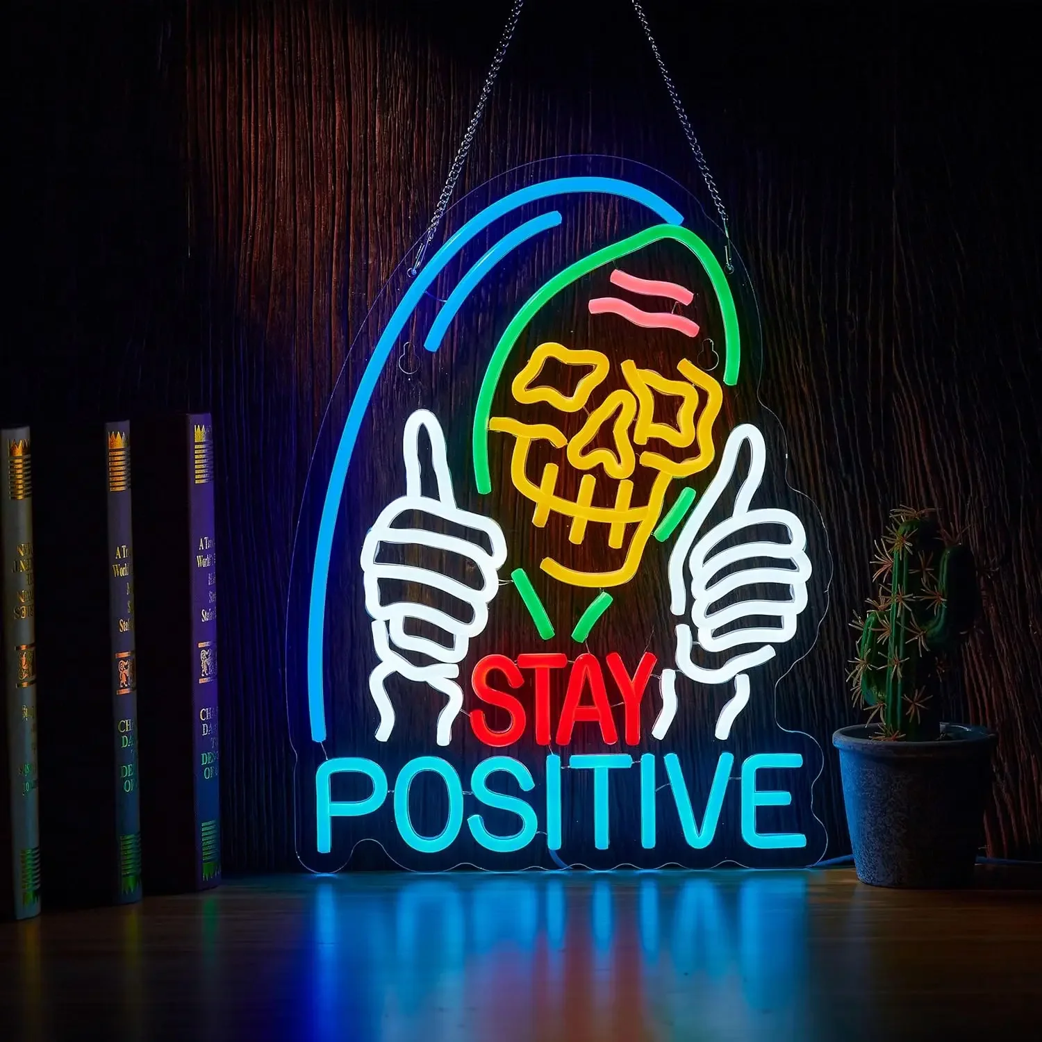 

Stay Positive Skull Neon Sign USB Powered LED Neon Light for Home Living Room Bedroom Wall Decor Halloween Gift for Friend