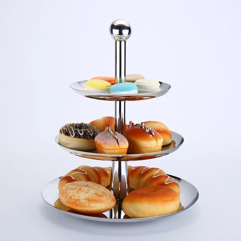 European-Style Creative Three-Layer Dim Sum Plate Fruit Basket Pallet Rack Stainless Steel Snack Dish Wedding Plate Hotel Cake S