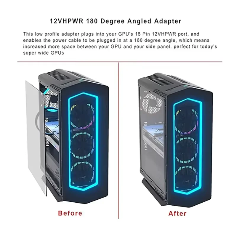 PCIe5.0 RTX4080/4090 بطاقة الرسومات ATX3.0 12VHPWR 600 واط امدادات الطاقة GPU 12 + 4 دبوس ذكر وأنثى 180 درجة بدوره موصل محول #2