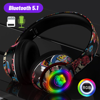 Bluetooth 5.1 Wireless Game Headphone For Cell Phone with mic RGB Light Gaming headset For Kids PC PS4 Gamer Support TF Card