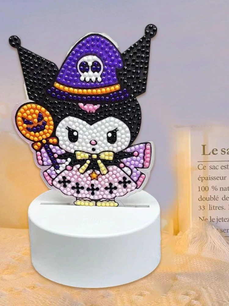 Kawaii Sanrio Kuromi Hello Kitty DIY Night Light Full Diamond Painting Led Stickers Cartoon Handmade for Kids Children Girls Boy