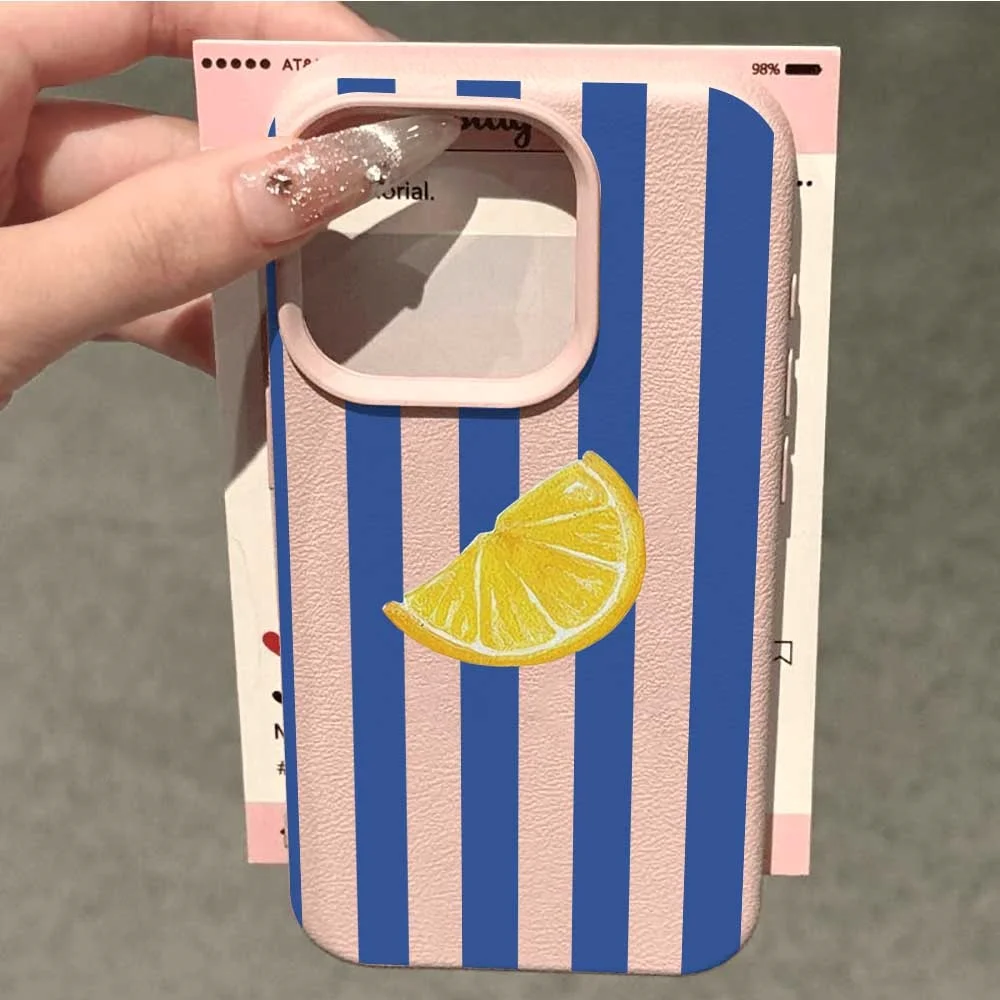 Blau-weiß gestreifte Zitronen-Handyhülle für iPhone 17 16 15 14 13 12 11 Pro Max 16 15 Plus XR Silikon Matt Weiche Stoßfeste Hülle – Detail 2
