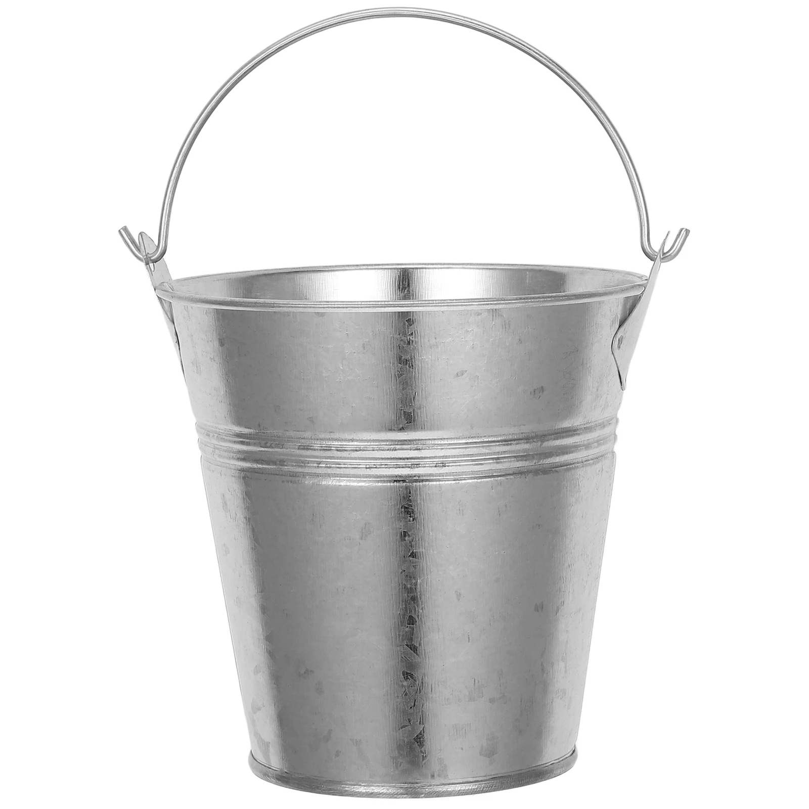 

Mini Iron Bucket 18cm Mouth 13cm Bottom 16.5cm Height Silver Galvanized Steel Compact Multi-functional Plant Flower
