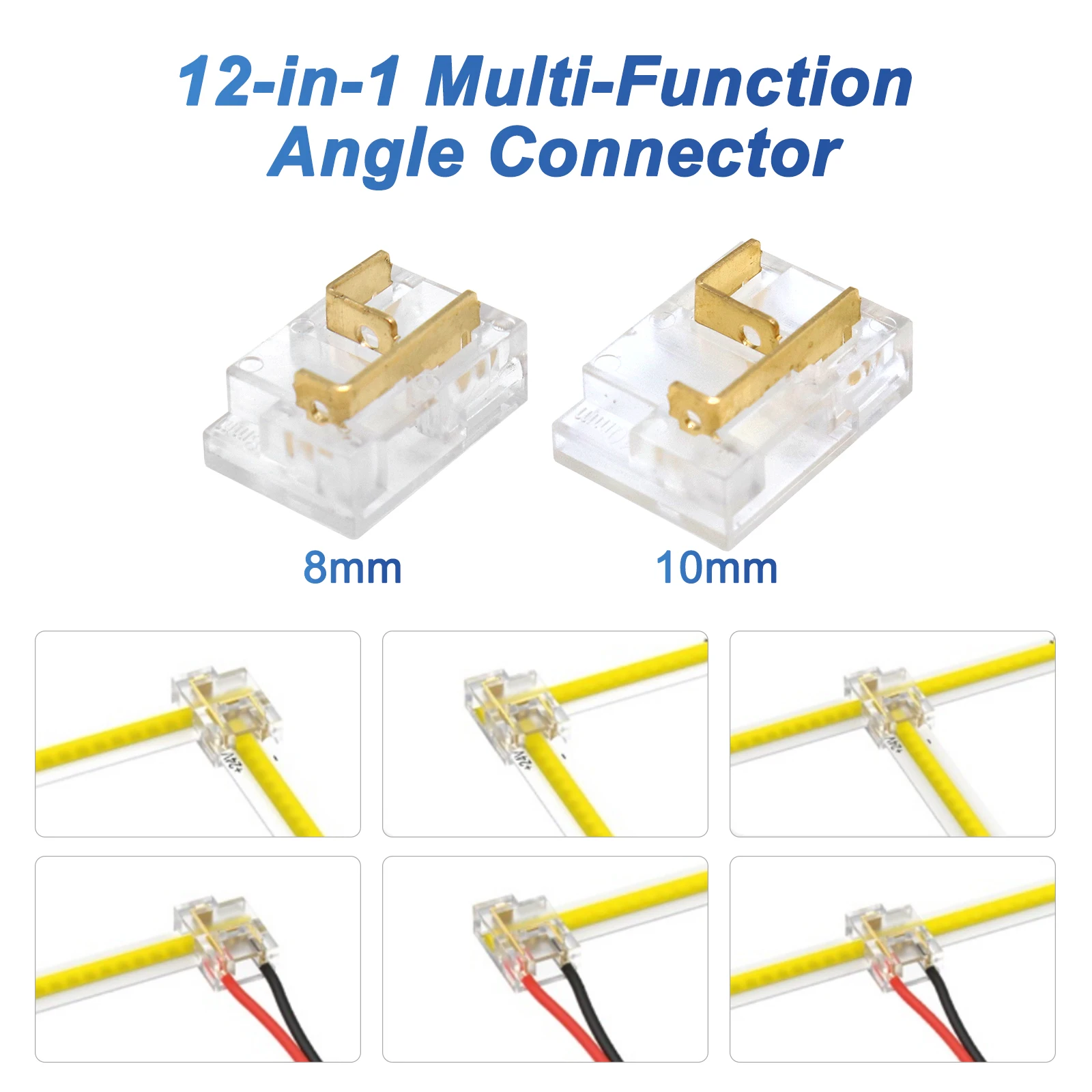 

Многофункциональный угловой разъем 12-в-1 для быстрого разъема светодиодной ленты COB 8 мм 10 мм